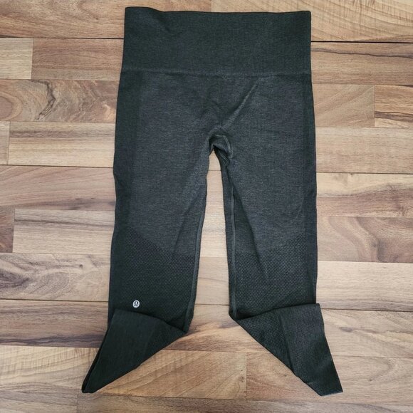Lululemon In The Flow Crop II Leggings Seamless Heathered Gator Green Size 2 Euc - Picture 1 of 8